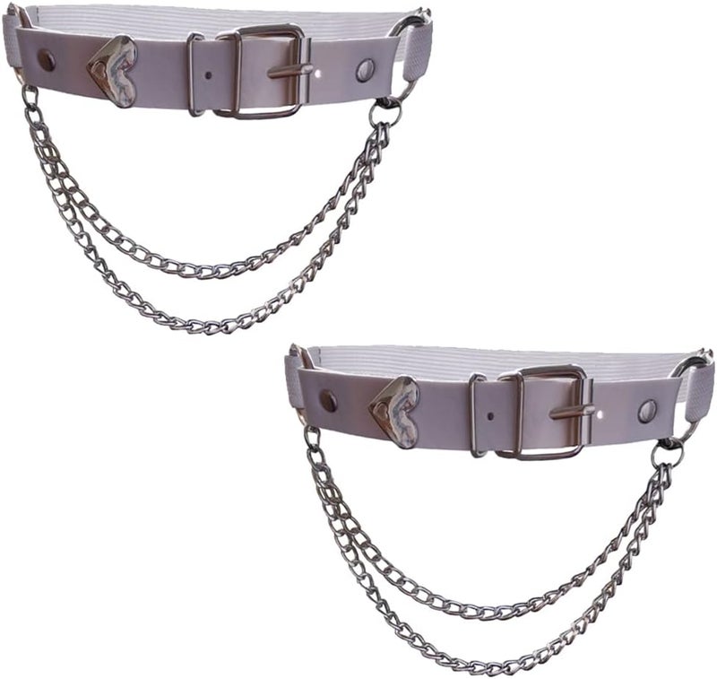 Lockban Adjustable Heart-Shaped Thigh Garter 2 Pieces Punk Leather Garter Belts Leg Garter with Chains Body Accessories - Image 1